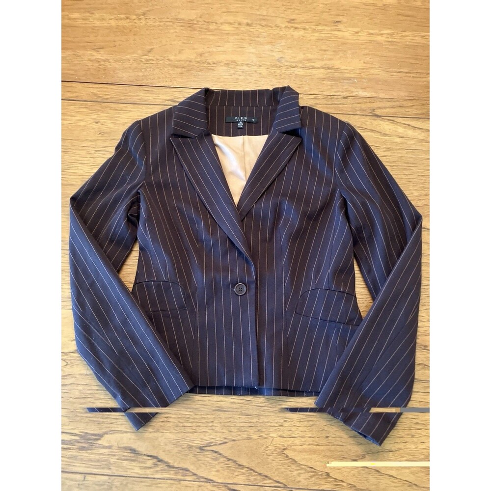 View Suits Women’s Brown Pinstripe Button Lined Blazer Jacket Long Sleeve 10